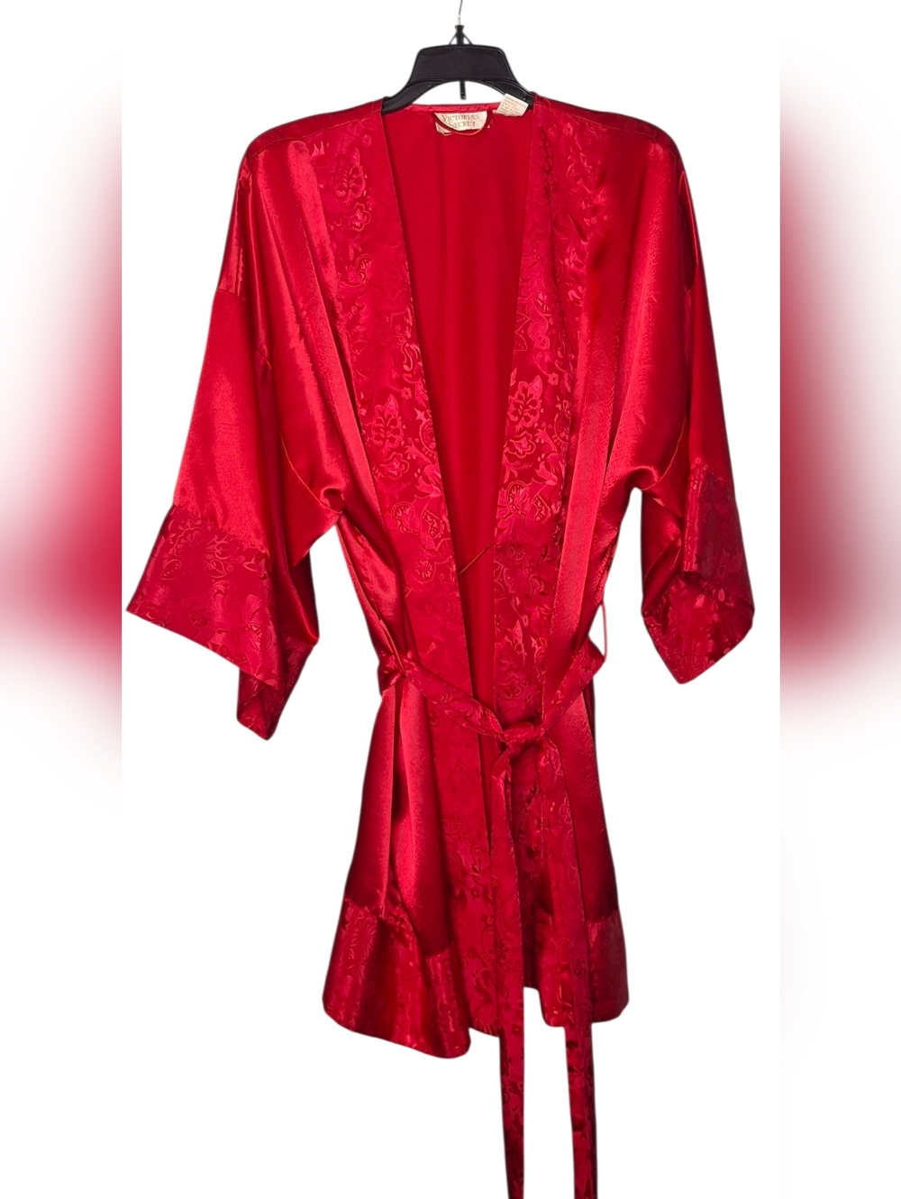 Vintage Gold Label Victoria's Secret Red Satin Kimono Belted Short Robe